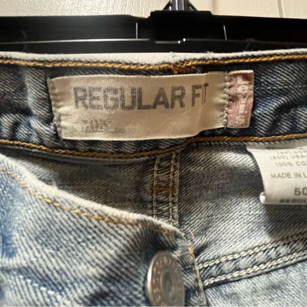 Levi's 505 Regular Fit Blue Straight Jeans with Distressed Details.38x32